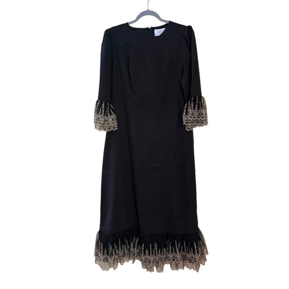 Pomander Place Lillith Black Maxi Dress M NWT Lace Trim Formal Holiday Glam - Picture 6 of 9